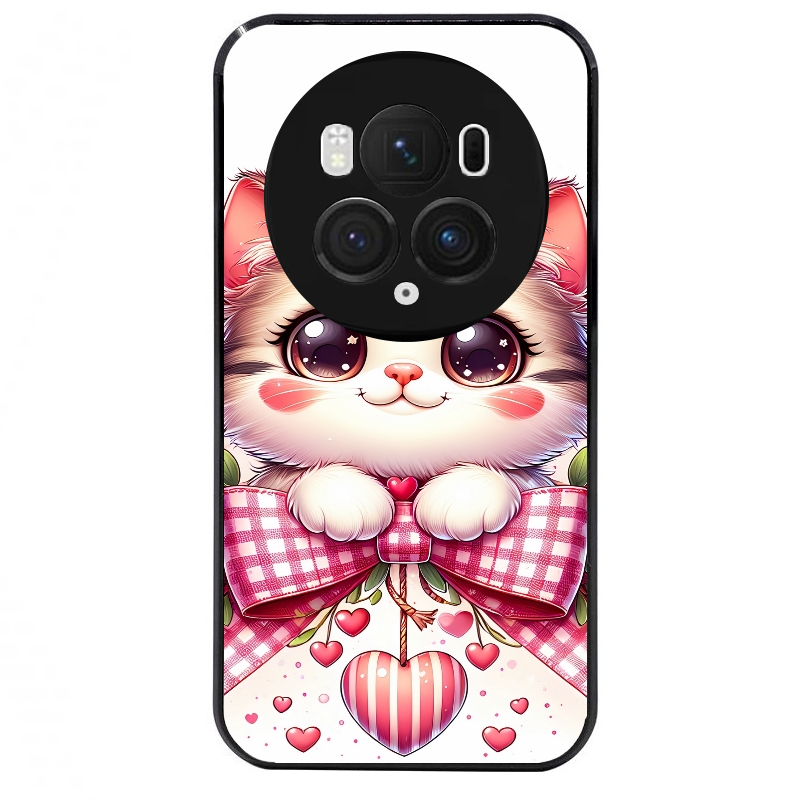 Coque noire taperso pour Magic 5 6 LITE et PRO avec motif chat noeud et coeur protection antichoc personnalisée