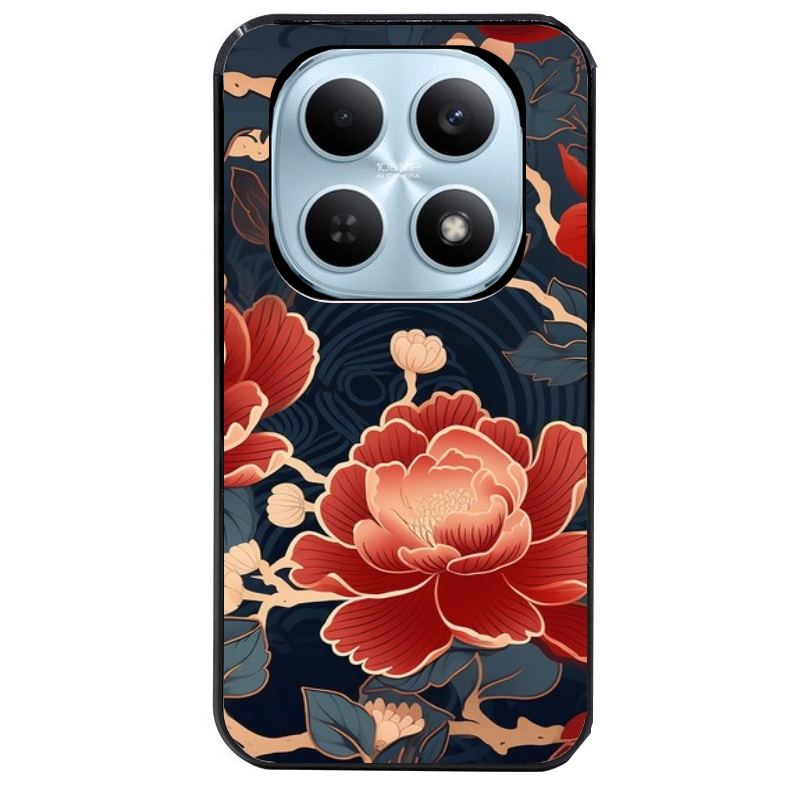 Coque noire taperso pour POCO M8 5G et PRO 5G avec motif fleur japan protection antichoc personnalisée