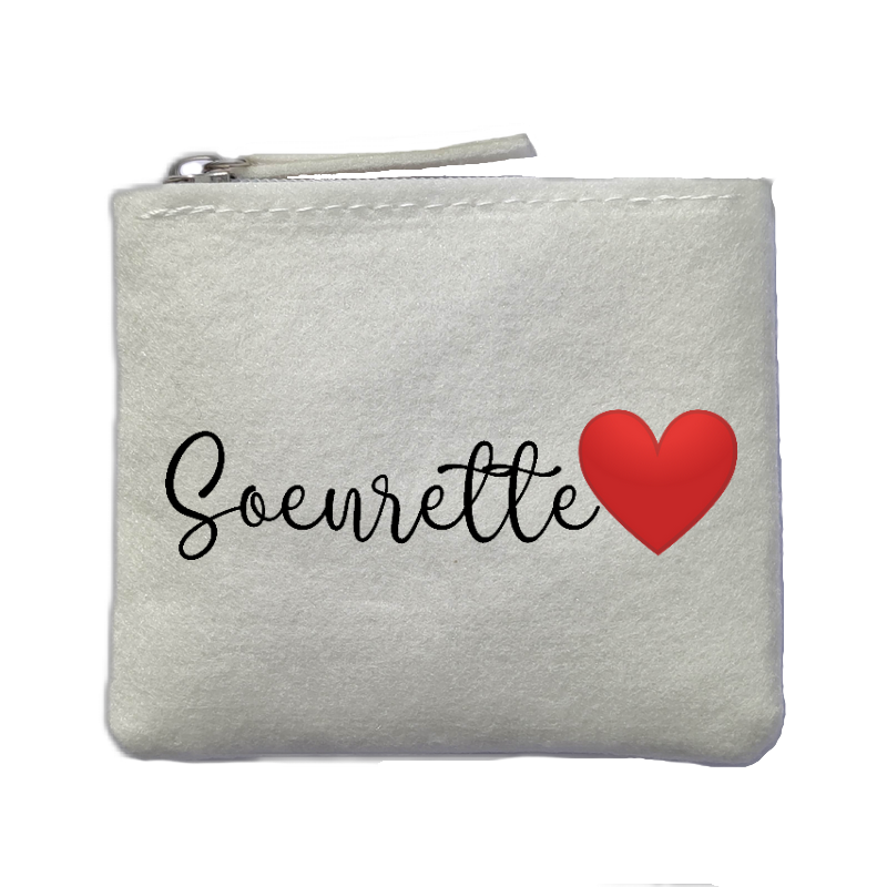 Porte monnaie personnalisé soeur soeurette ivoire en feutrine en feutrine ivoire