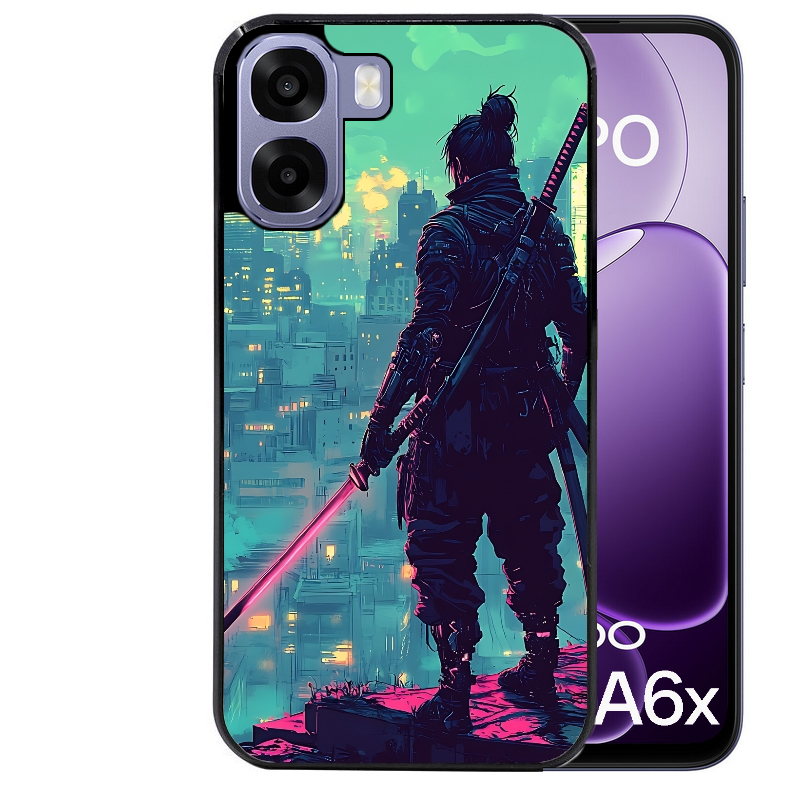 Coque noire taperso pour OPPO A6 A6X 4G et 5G avec motif samourai new york protection antichoc personnalisée