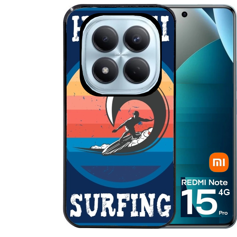 Coque noire taperso pour Redmi Note 15 et PRO PLUS 4G 5G avec motif hawaii et surf protection antichoc personnalisée