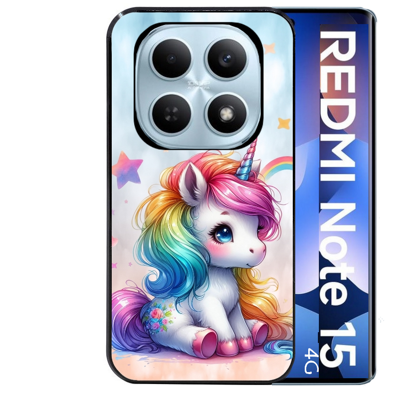 Coque noire taperso pour Redmi Note 15 et PRO PLUS 4G 5G avec motif licorne et etoiles protection antichoc personnalisée