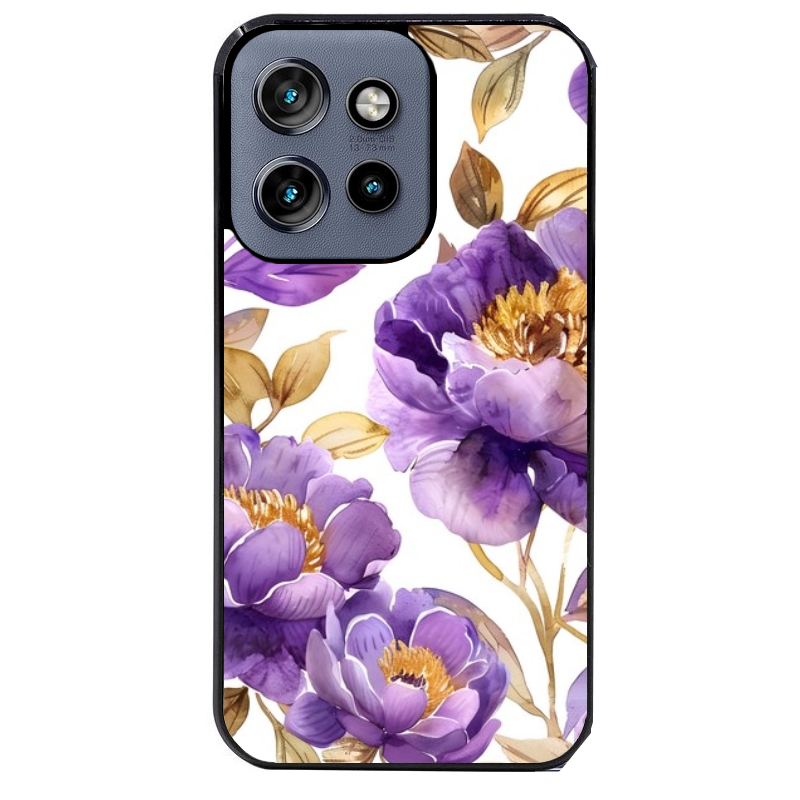 Coque noire taperso pour Moto Edge 60 et Neo Fusion Pro avec motif fleur pivoine protection antichoc personnalisée