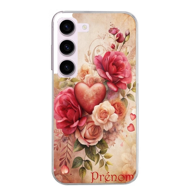 Coque taperso pour Galaxy A13 4G et 5G A23 A53 avec motif coeur et fleur personnalisee protection antichoc personnalisée