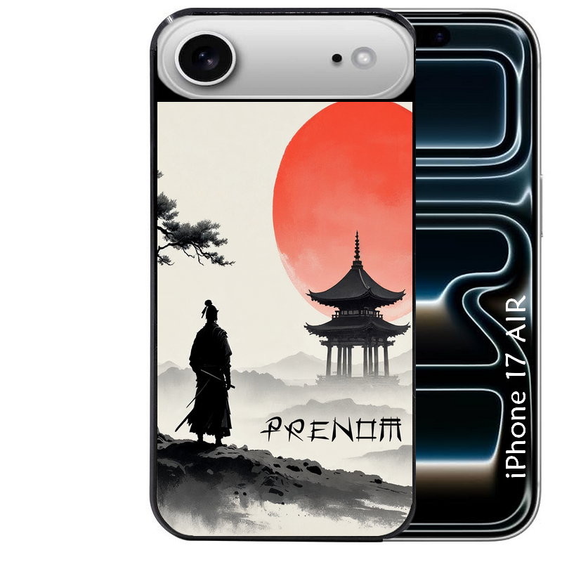 Coque noire taperso pour Iphone 17 17E AIR MAX PRO avec motif samourai et temple personnalisee protection antichoc personnalisée