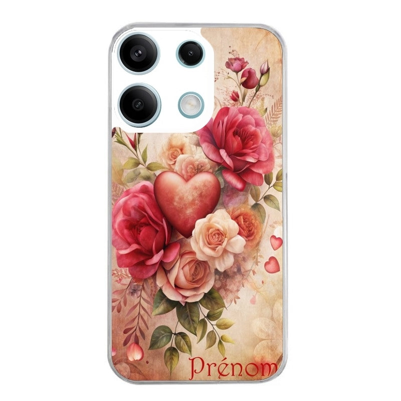 Coque taperso pour POCO X6 5G avec motif coeur et fleur personnalisee protection antichoc personnalisée