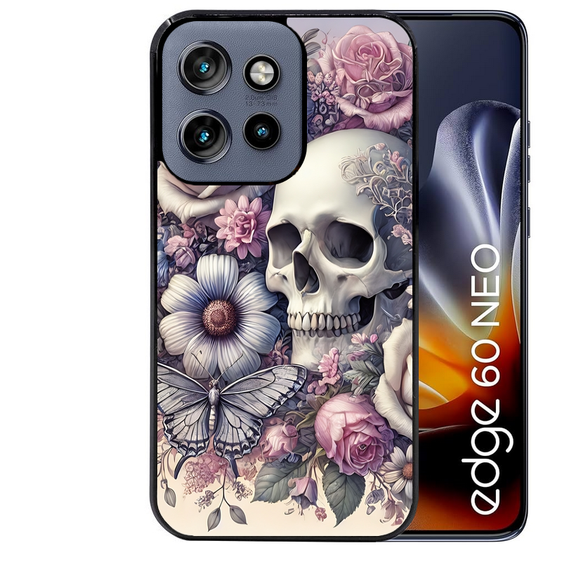 Coque noire taperso pour Moto Edge 60 et Neo Fusion Pro avec motif tete de mort pastel protection antichoc personnalisée