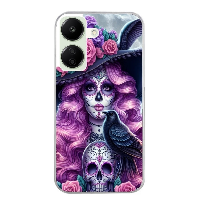 Coque taperso pour POCO C65 4G avec motif tete de mort calavera et corbeau protection antichoc personnalisée