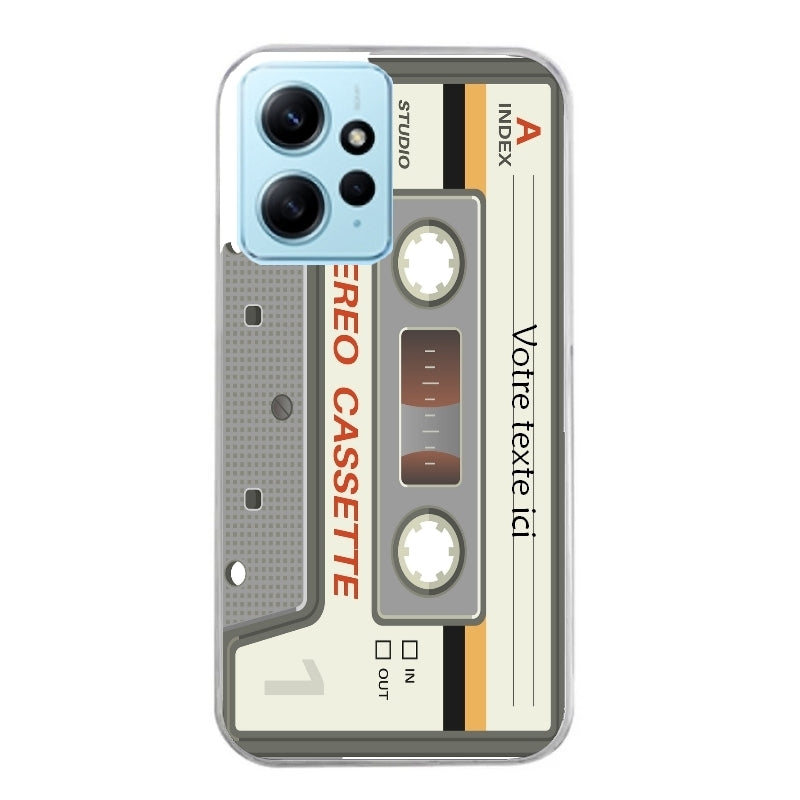 Coque taperso pour Redmi Note 12 4G 5G PRO 4G avec motif cassette grise personnalisable protection antichoc personnalisée
