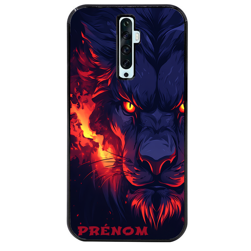 Coque noire taperso pour OPPO Reno 2 et 2Z avec motif lion anime protection antichoc personnalisée