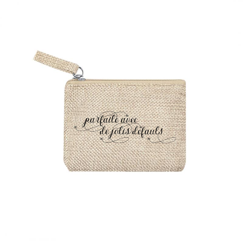 Pochette personnalisée motif parfaite defauts en toile et simili cuir personnalisée