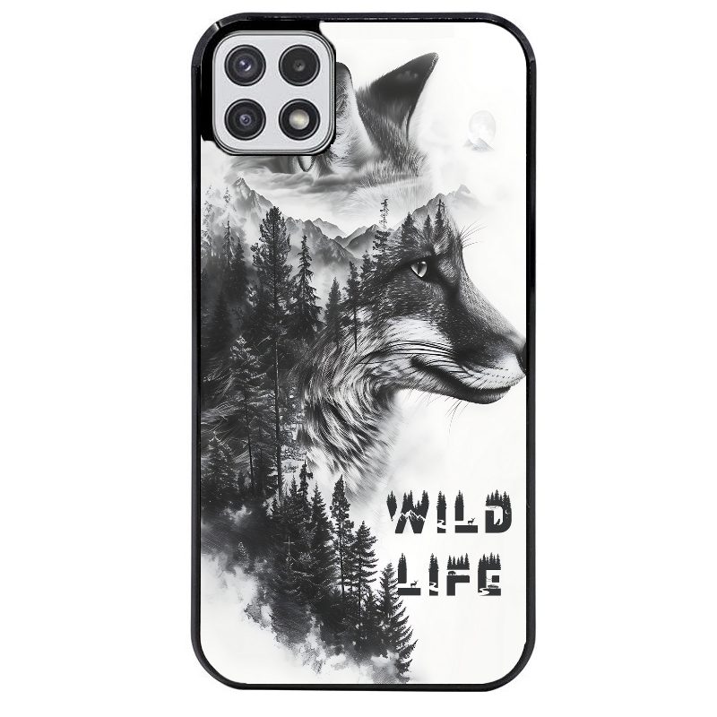 Coque noire taperso pour galaxy A22 A32 A52 A52S 4G 5G  avec motif renard fox wild protection antichoc personnalisée