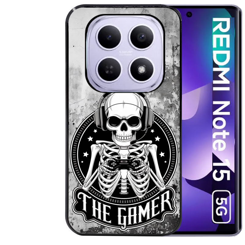 Coque noire taperso pour Redmi Note 15 et PRO PLUS 4G 5G avec motif tete de mort gamer beton protection antichoc personnalisée