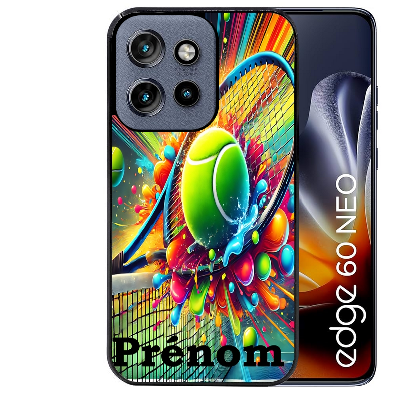 Coque noire taperso pour Moto Edge 60 et Neo Fusion Pro avec motif tennis color personnalisee protection antichoc personnalisée