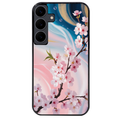 Coque noire taperso pour galaxy A06 A16 A26 A36 A56 avec motif marbre fleur cerisier protection antichoc personnalisée