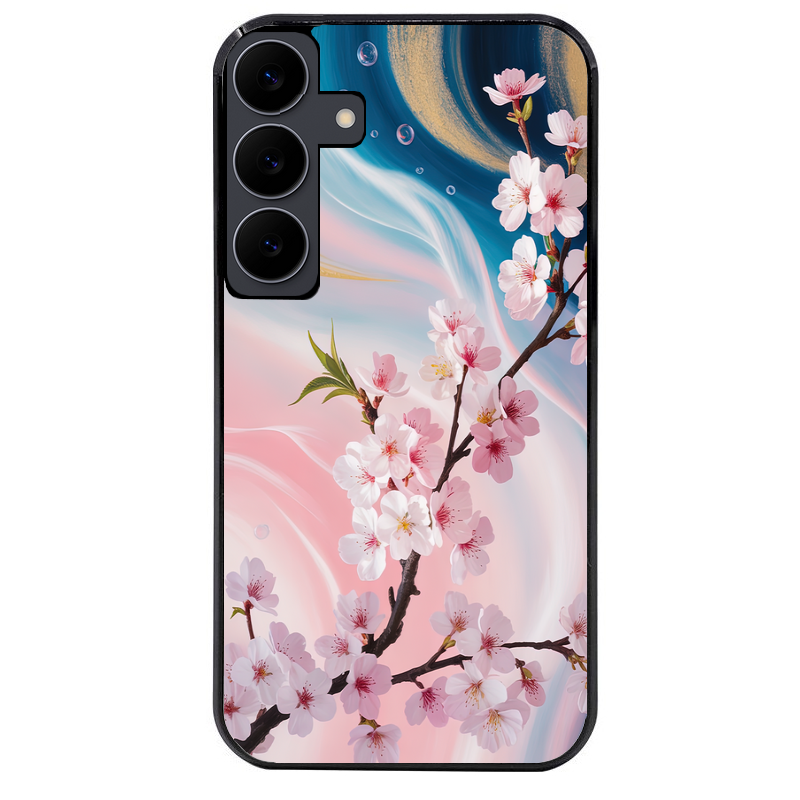 Coque noire taperso pour galaxy A06 A16 A26 A36 A56 avec motif marbre fleur cerisier protection antichoc personnalisée