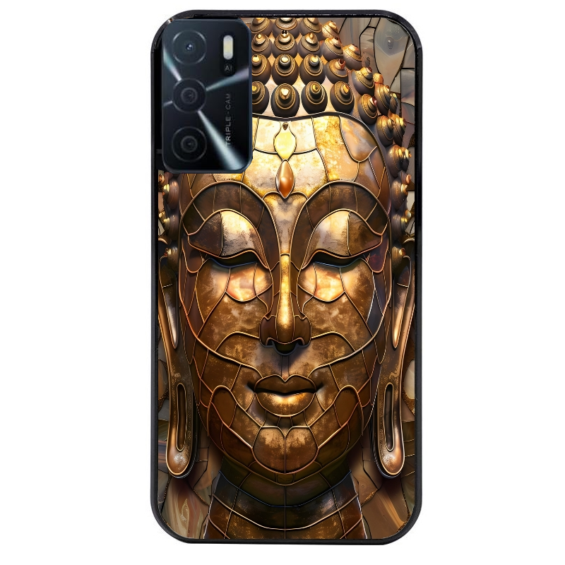 Coque noire taperso pour OPPO A16 et A16S avec motif bouddha et mosaique protection antichoc personnalisée