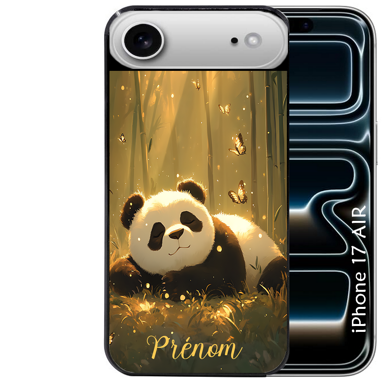 Coque noire taperso pour Iphone 17 17E AIR MAX PRO avec motif panda et papillon personnalisee protection antichoc personnalisée