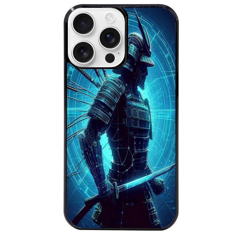 Coque noire taperso pour Iphone 16 16E PLUS MAX PRO avec motif samourai bleu protection antichoc personnalisée