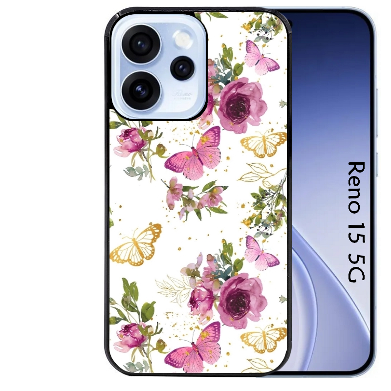 Coque noire taperso pour OPPO Reno 15 et F FS 5G avec motif fleur et papillon protection antichoc personnalisée