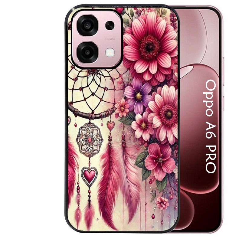 Coque noire taperso pour OPPO A6 PRO 4G et 5G avec motif dreamcatcher et coeur protection antichoc personnalisée