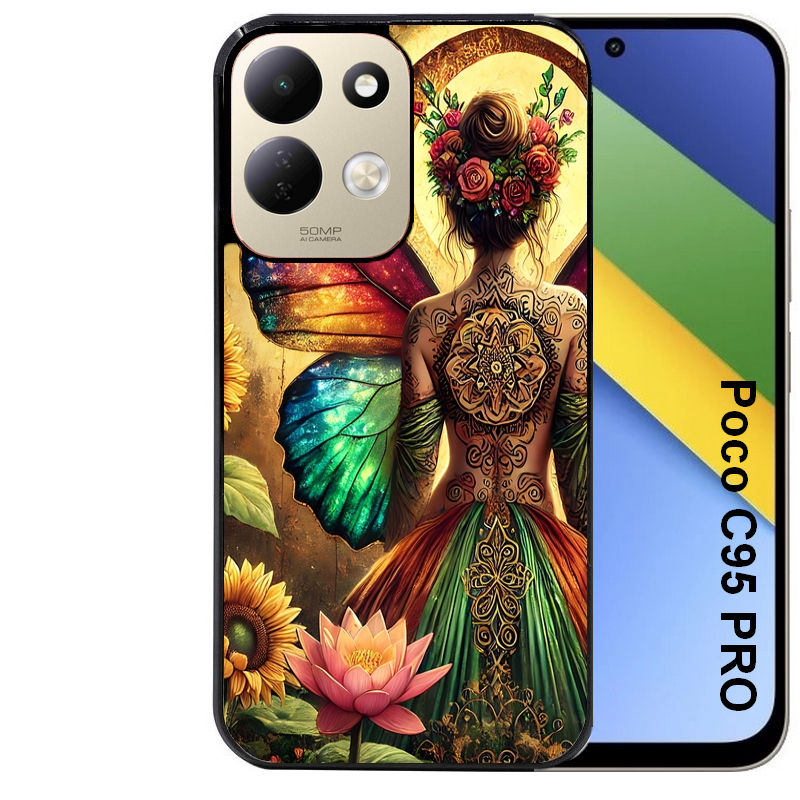 Coque pour POCO C95 PRO fee et fleurs