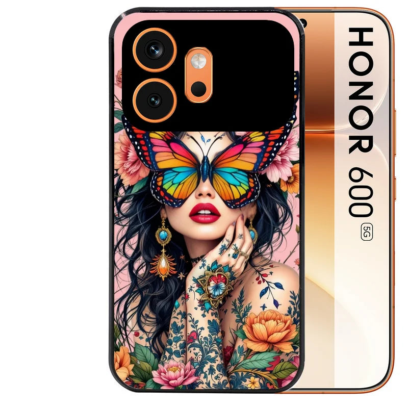 Coque noire taperso pour Honor 600 et 600 PRO avec motif femme papillon protection antichoc personnalisée