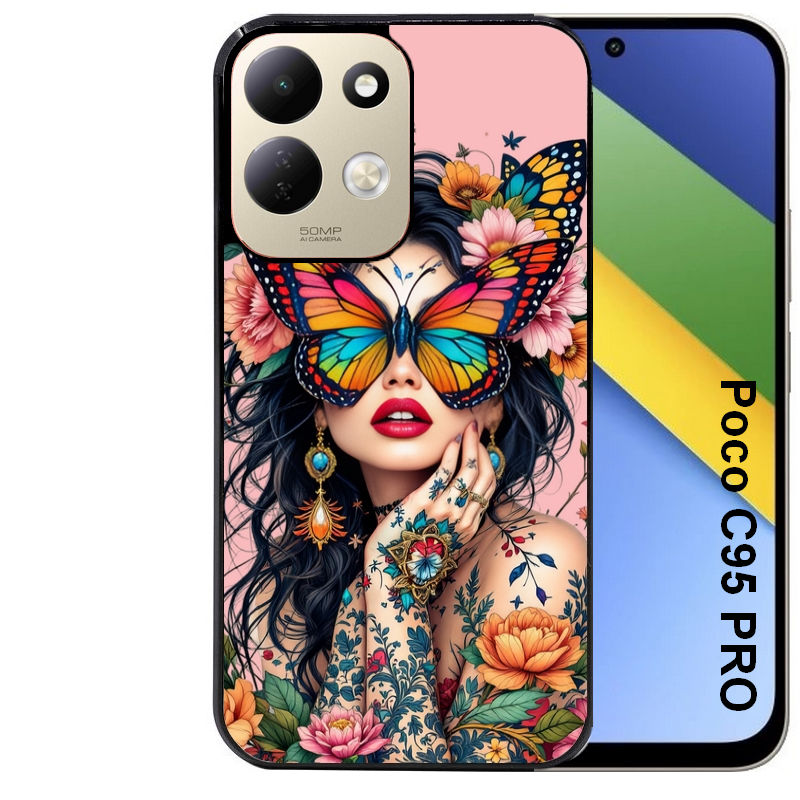 Coque pour POCO C95 PRO femme papillon