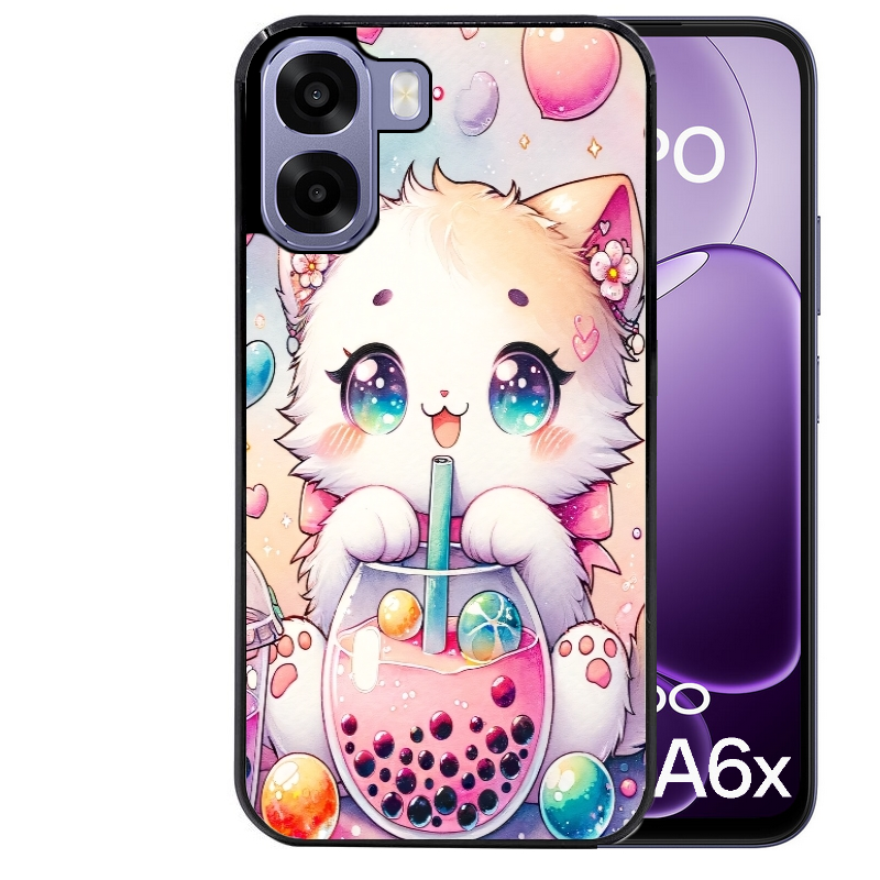 Coque noire taperso pour OPPO A6 A6X 4G et 5G avec motif chat bubble style manga protection antichoc personnalisée