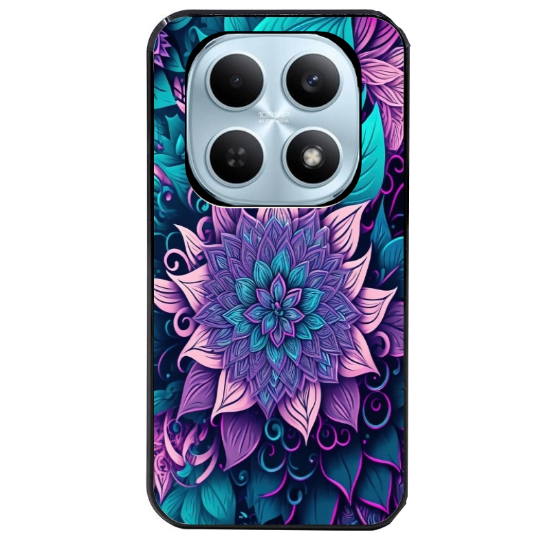 Coque noire taperso pour POCO M8 5G et PRO 5G avec motif tropical mandala et fleur violet protection antichoc personnalisée