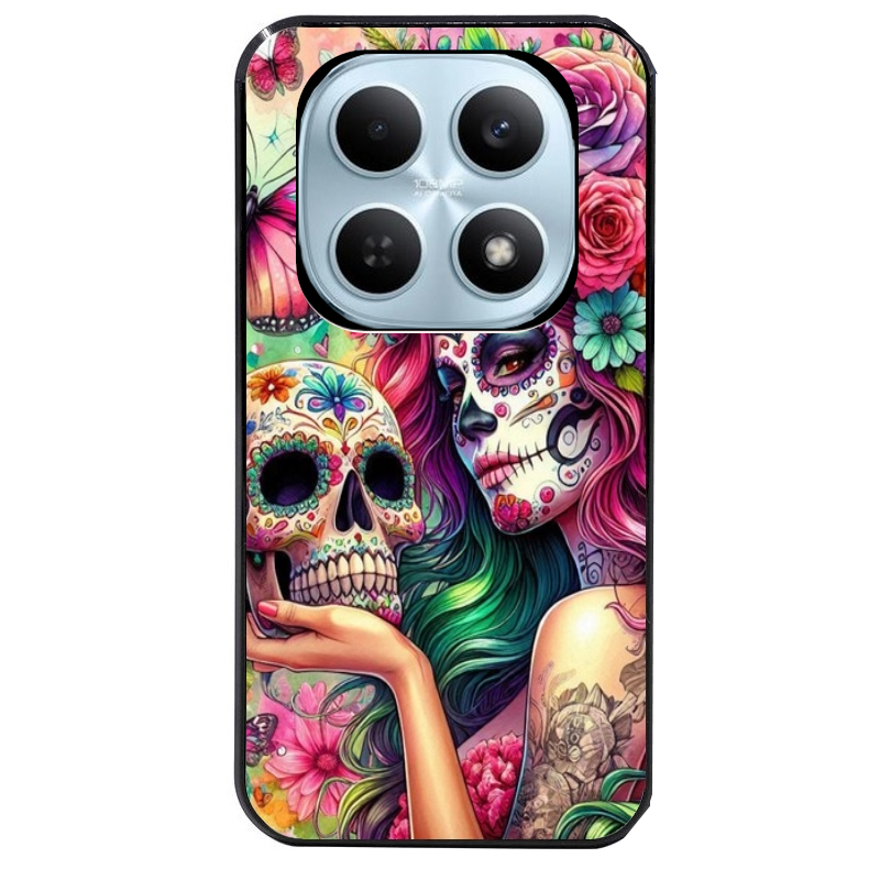 Coque noire taperso pour POCO M8 5G et PRO 5G avec motif tete de mort calavera skull protection antichoc personnalisée