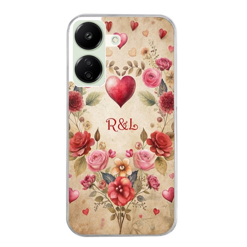Coque taperso pour POCO C65 4G avec motif coeur et fleur personnalisee protection antichoc personnalisée