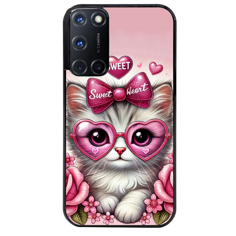 Coque noire taperso pour OPPO Reno 8 LITE avec motif chat lunettes protection antichoc personnalisée