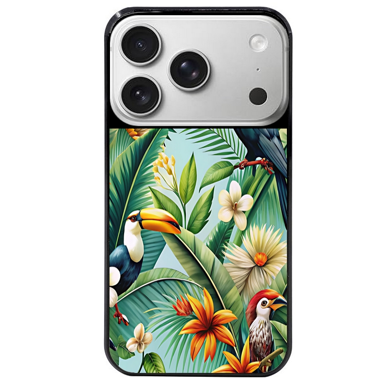Coque noire taperso pour Iphone 17 17E AIR MAX PRO avec motif perroquet tropical protection antichoc personnalisée