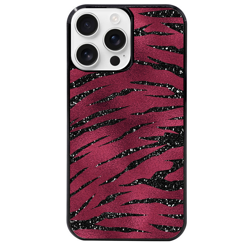 Coque noire taperso pour Iphone 16 16E PLUS MAX PRO avec motif zebre grenat protection antichoc personnalisée