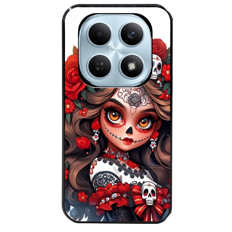 Coque noire taperso pour POCO M8 5G et PRO 5G avec motif tete de mort calavera rouge protection antichoc personnalisée
