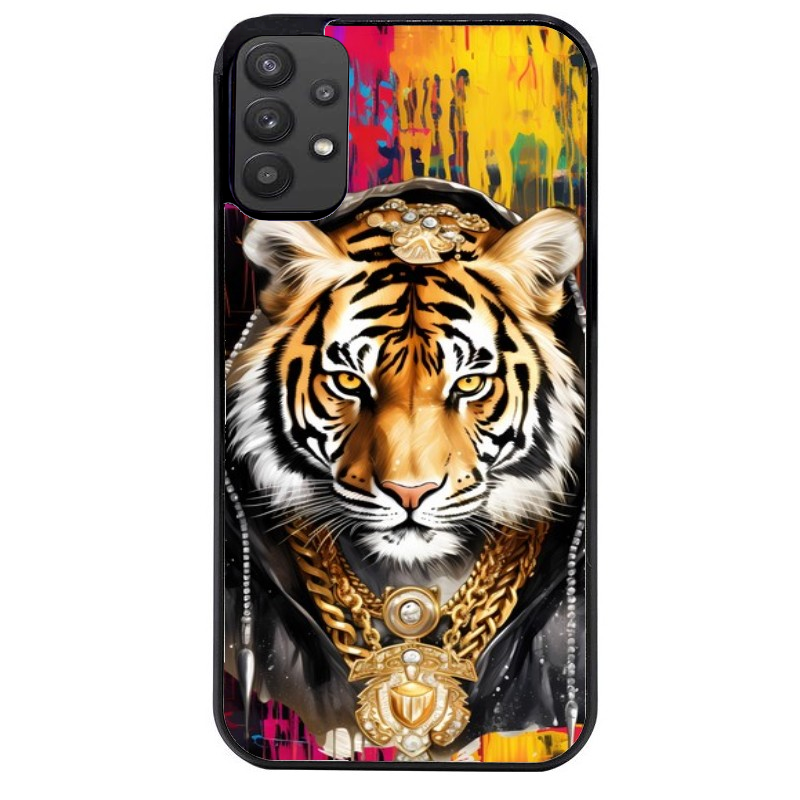 Coque noire taperso pour galaxy A22 A32 A52 A52S 4G 5G  avec motif tigre style hip hop protection antichoc personnalisée