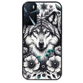 Coque noire taperso pour OPPO A16 et A16S avec motif loup et fleur protection antichoc personnalisée