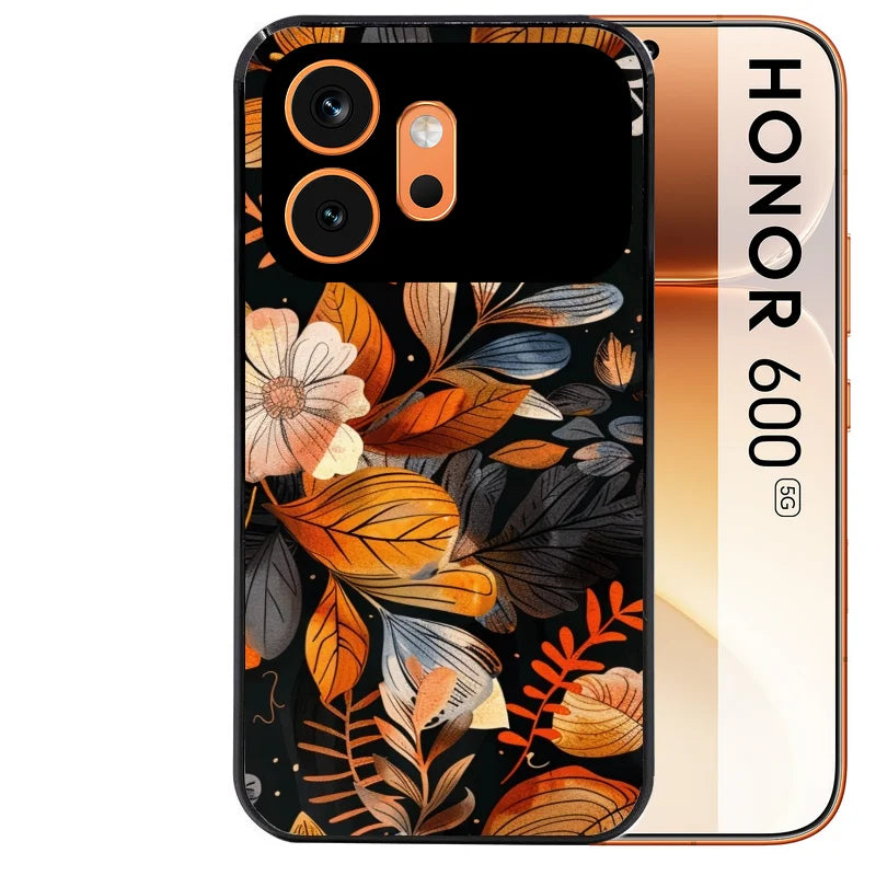 Coque noire taperso pour Honor 600 et 600 PRO avec motif fleur automne protection antichoc personnalisée