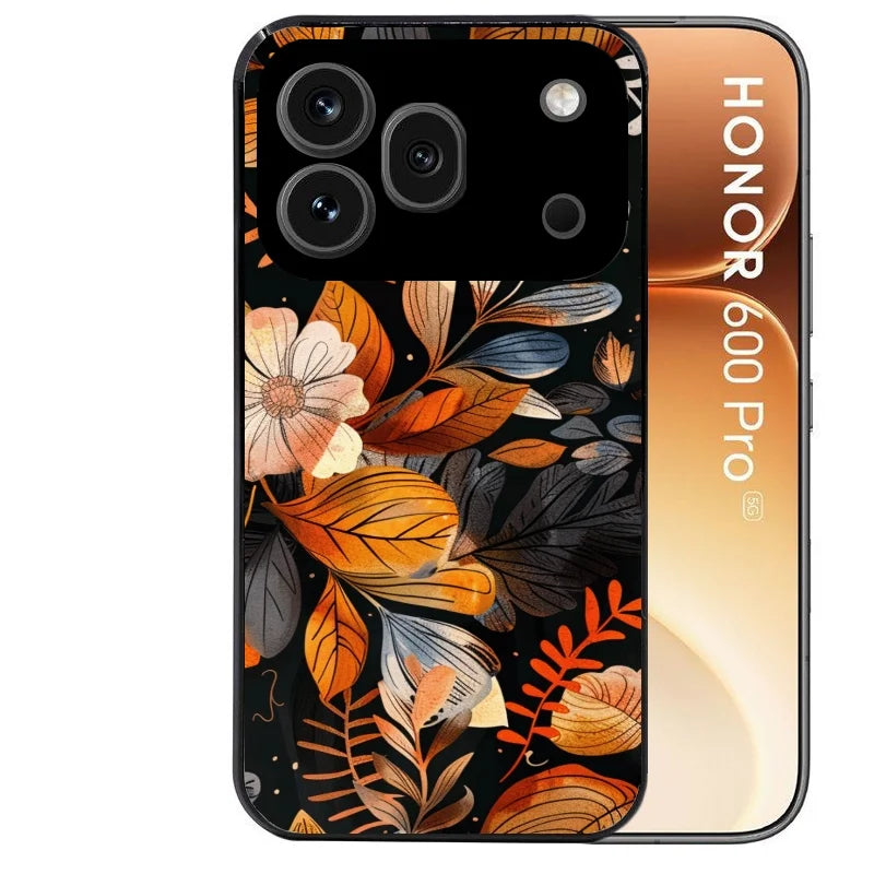 Coque noire taperso pour Honor 600 et 600 PRO avec motif fleur automne protection antichoc personnalisée