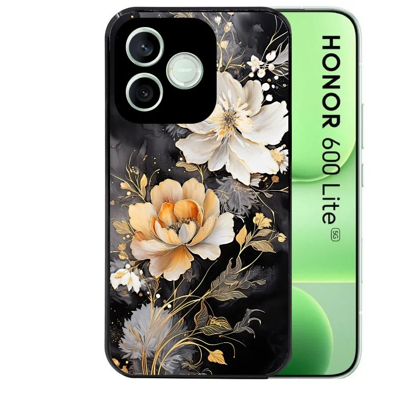 Coque noire pour Honor 600 LITE avec motif fleur blanche protection antichoc personnalisée