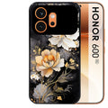 Coque noire taperso pour Honor 600 et 600 PRO avec motif fleur blanche protection antichoc personnalisée