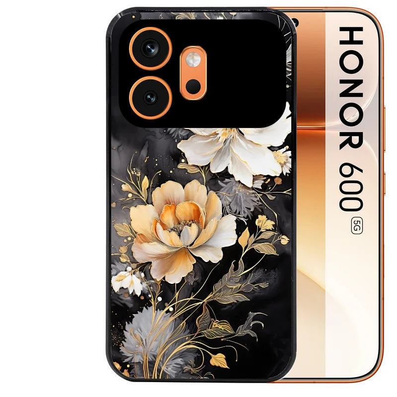 Coque noire taperso pour Honor 600 et 600 PRO avec motif fleur blanche protection antichoc personnalisée