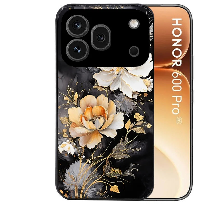 Coque noire taperso pour Honor 600 et 600 PRO avec motif fleur blanche protection antichoc personnalisée