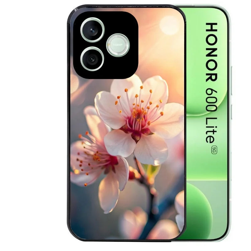 Coque noire pour Honor 600 LITE avec motif fleur de cerisier protection antichoc personnalisée