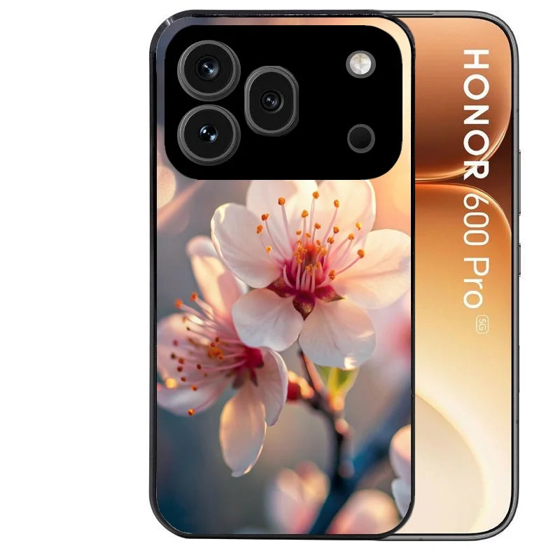 Coque noire taperso pour Honor 600 et 600 PRO avec motif fleur de cerisier protection antichoc personnalisée