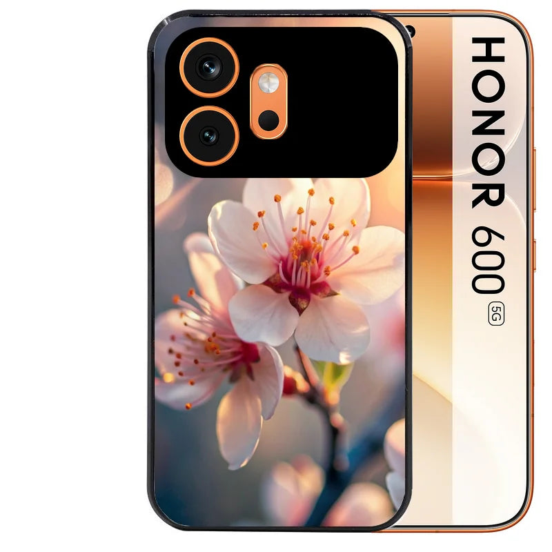 Coque noire taperso pour Honor 600 et 600 PRO avec motif fleur de cerisier protection antichoc personnalisée