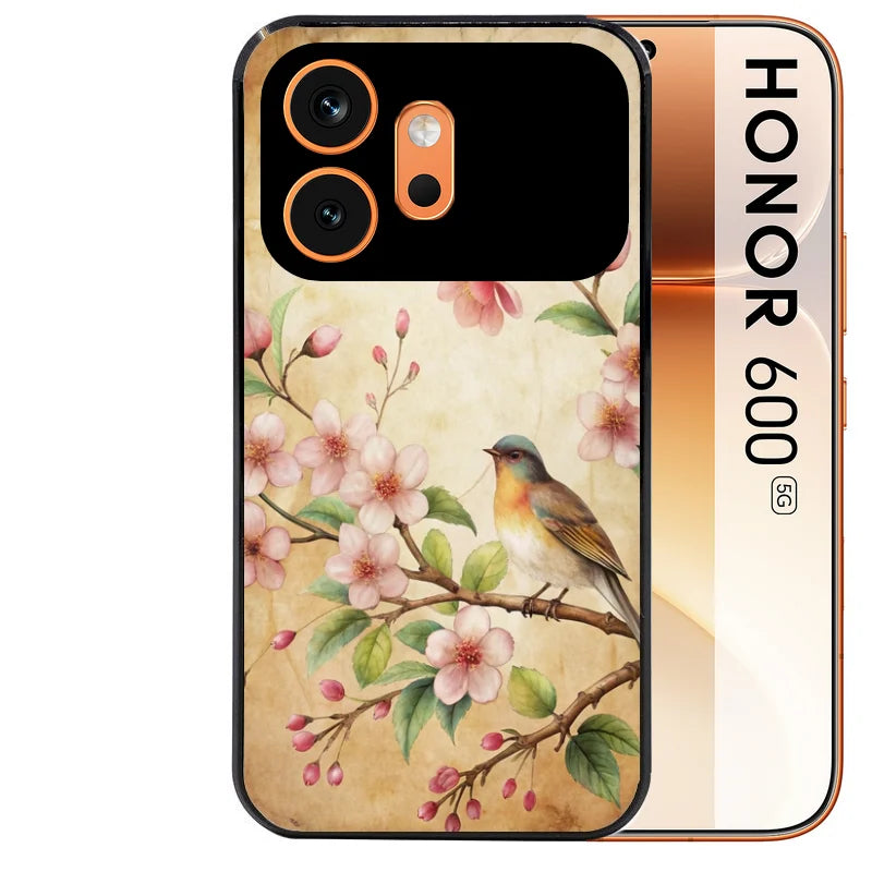 Coque noire taperso pour Honor 600 et 600 PRO avec motif fleur et colibri protection antichoc personnalisée