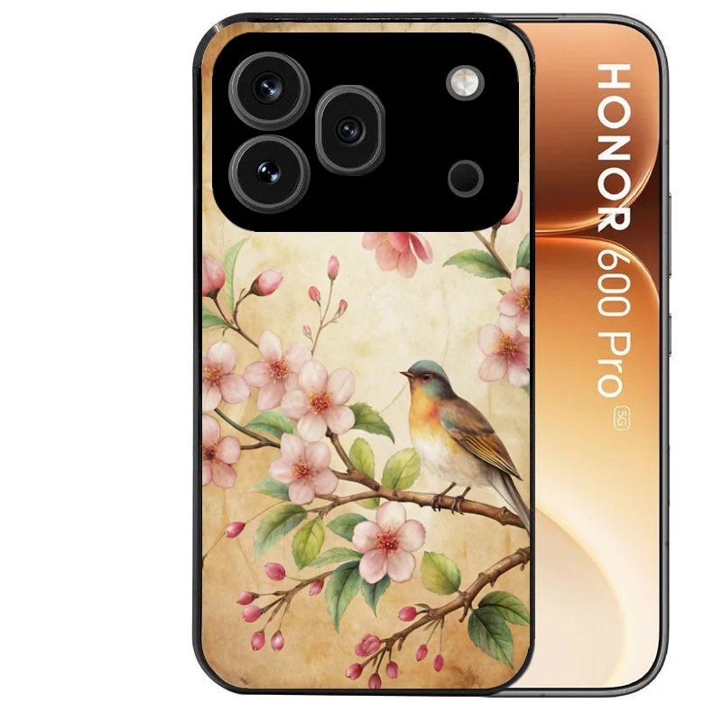 Coque noire taperso pour Honor 600 et 600 PRO avec motif fleur et colibri protection antichoc personnalisée