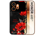 Coque noire taperso pour Honor 600 et 600 PRO avec motif fleur rouge avec prenom protection antichoc personnalisée